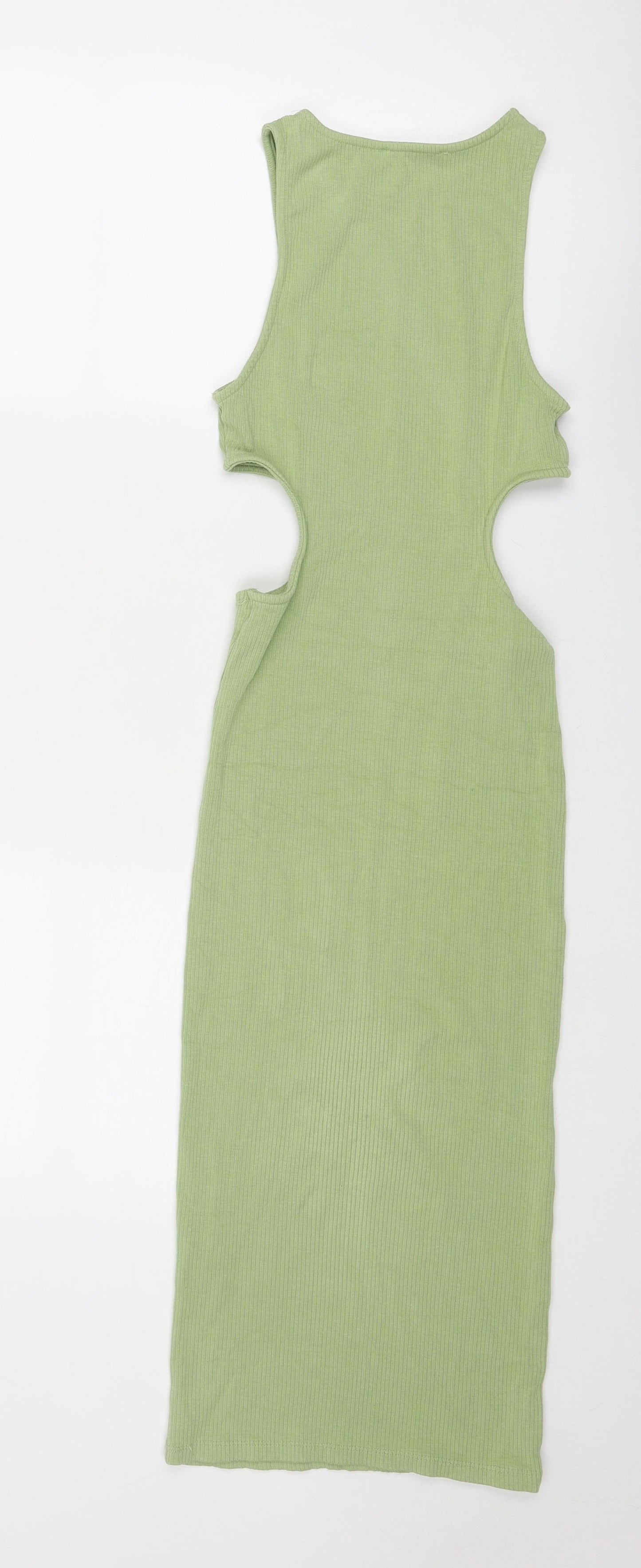 Pull&Bear Womens Green Viscose Tank Dress Size M Boat Neck Pullover - Ribbed