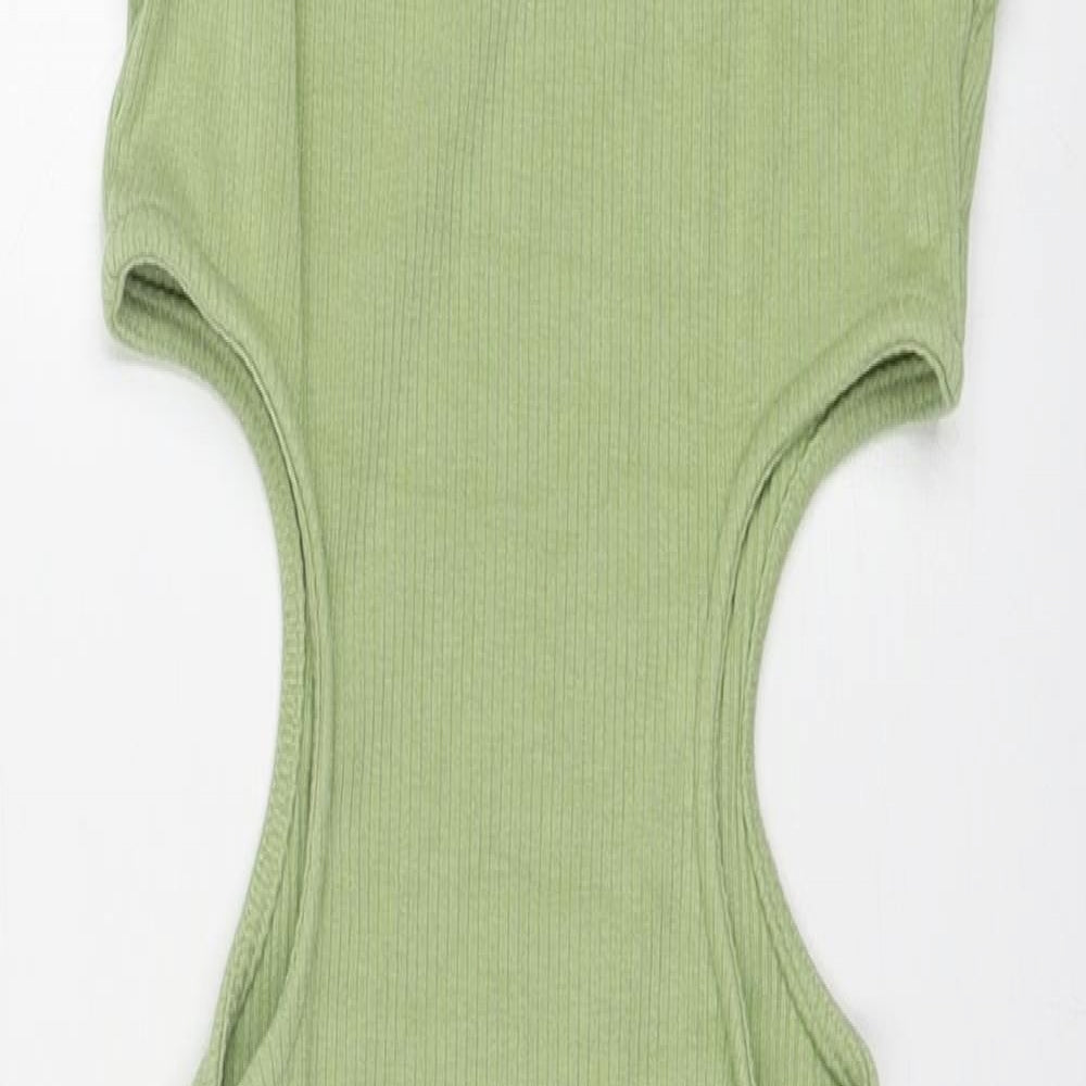 Pull&Bear Womens Green Viscose Tank Dress Size M Boat Neck Pullover - Ribbed