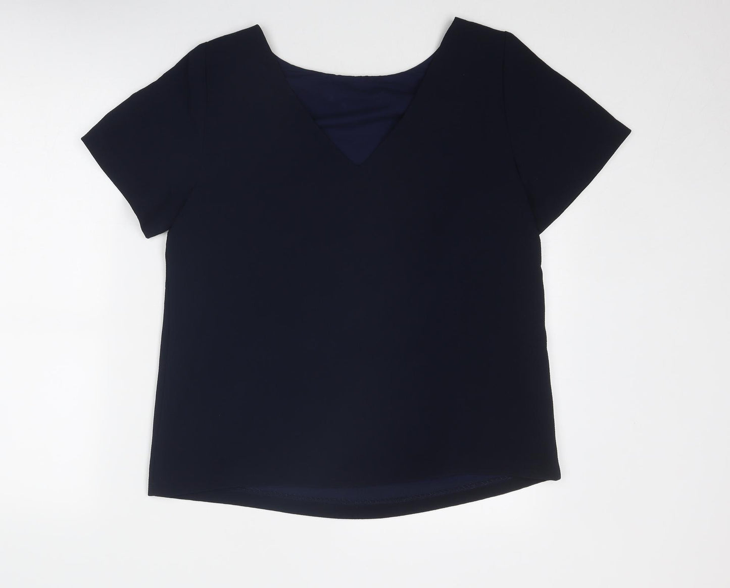 Banana Republic Womens Blue Herringbone Polyester Basic T-Shirt Size M Boat Neck