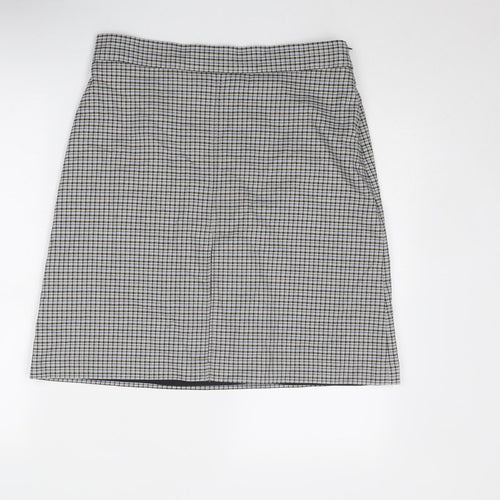 Marks and Spencer Womens Grey Plaid Polyester A-Line Skirt Size 14 Zip