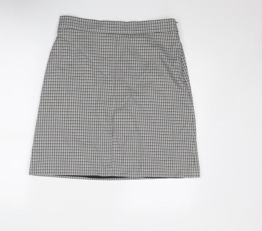Marks and Spencer Womens Grey Plaid Polyester A-Line Skirt Size 14 Zip