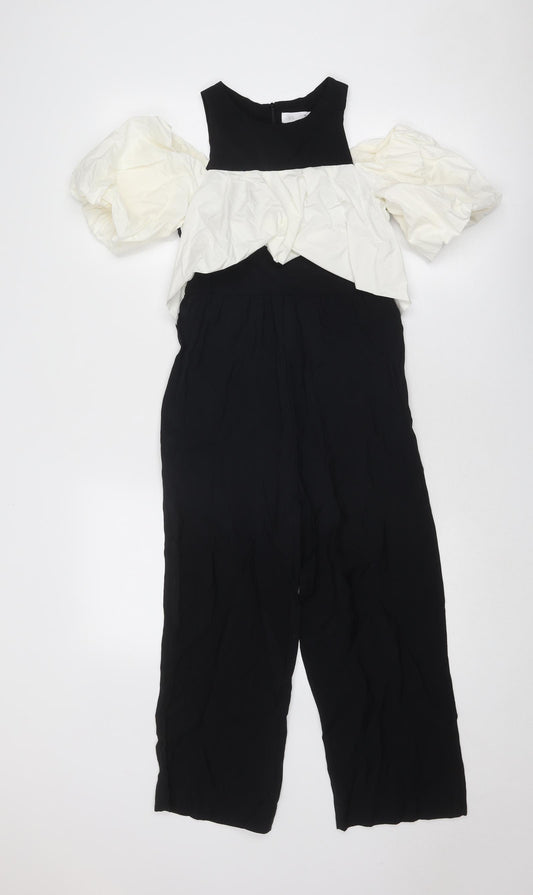Zara Girls Black Cotton Jumpsuit One-Piece Size 10 Years Zip - Cold Shoulder
