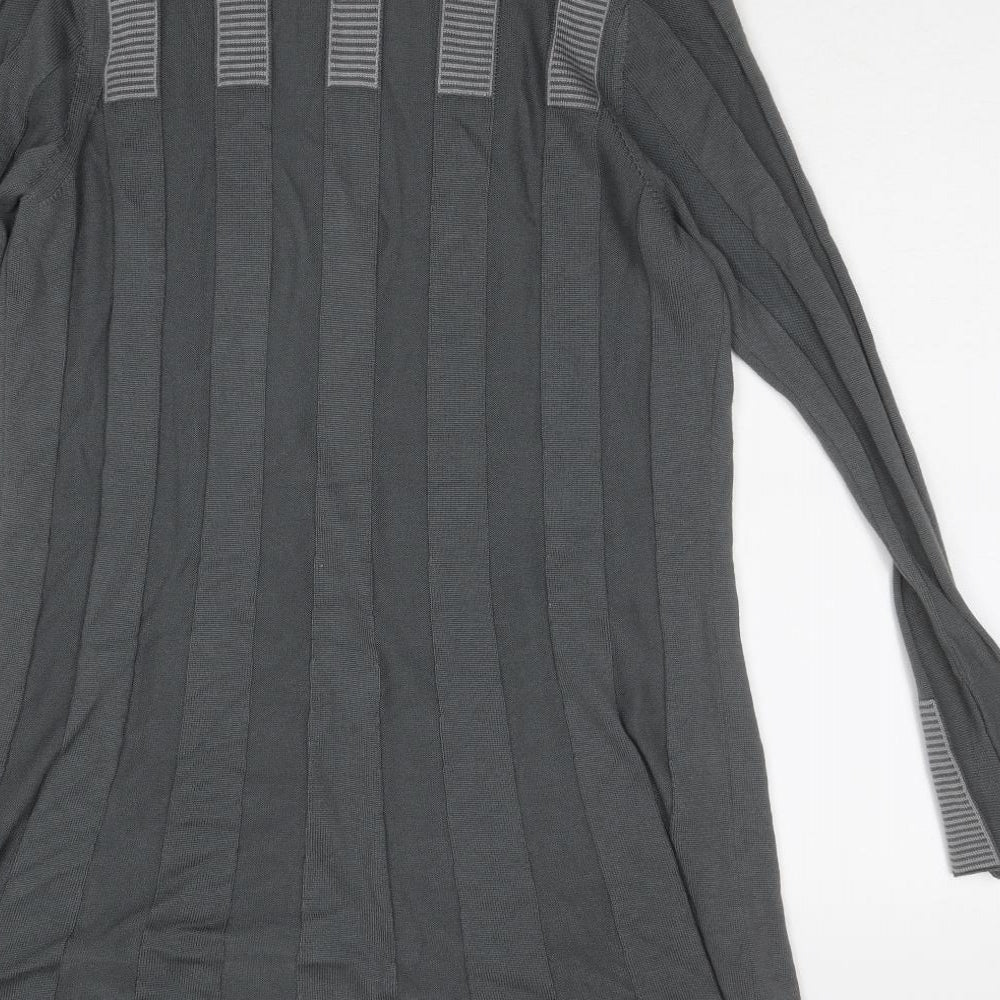 Per Una Womens Grey V-Neck Striped Acrylic Cardigan Jumper Size 12