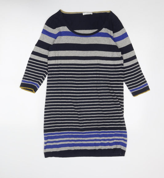 Autograph Womens Blue Striped Cotton Jumper Dress Size 12 Boat Neck