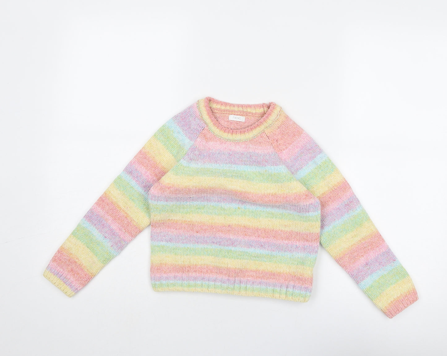 NEXT Girls Multicoloured Round Neck Striped Polyester Pullover Jumper Size 7 Years Pullover