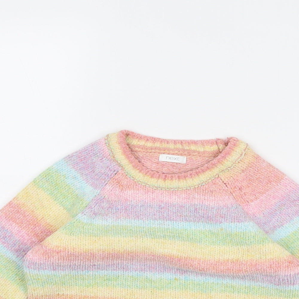 NEXT Girls Multicoloured Round Neck Striped Polyester Pullover Jumper Size 7 Years Pullover