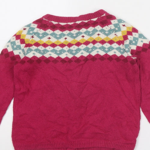 John Lewis Girls Pink Round Neck Geometric Cotton Cardigan Jumper Size 9 Years Button
