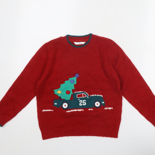 Marks and Spencer Boys Red Crew Neck Acrylic Pullover Jumper Size 5-6 Years Pullover - Christmas Tree