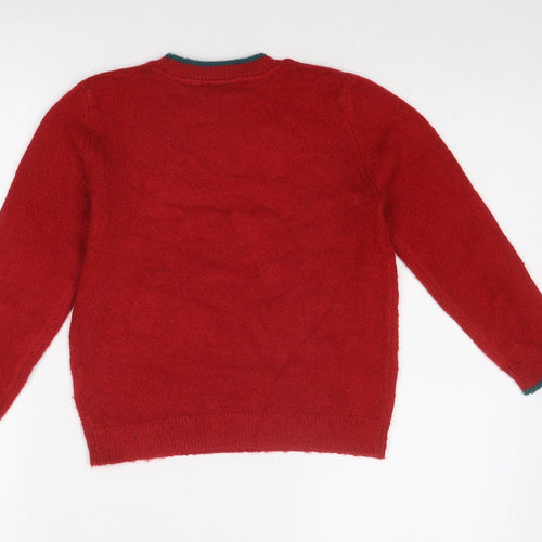 Marks and Spencer Boys Red Crew Neck Acrylic Pullover Jumper Size 5-6 Years Pullover - Christmas Tree