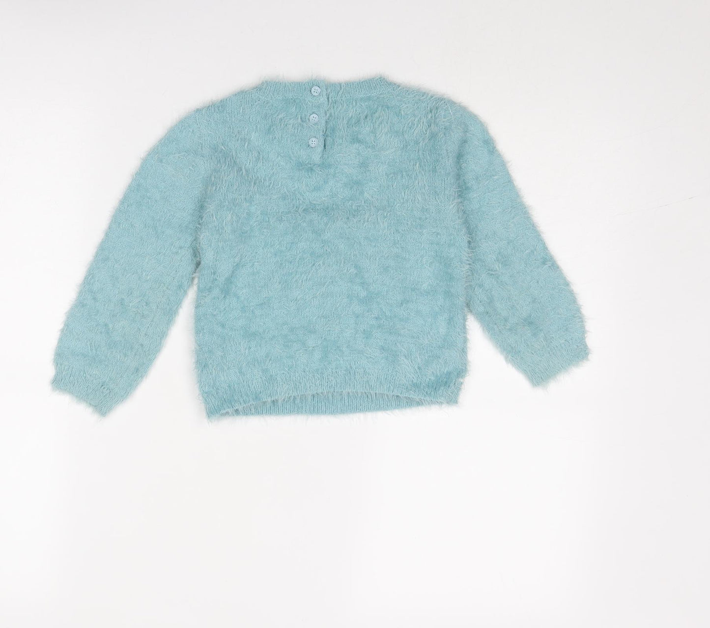 Marks and Spencer Girls Blue Round Neck Polyacrylate Fibre Pullover Jumper Size 4-5 Years Button - Elephant