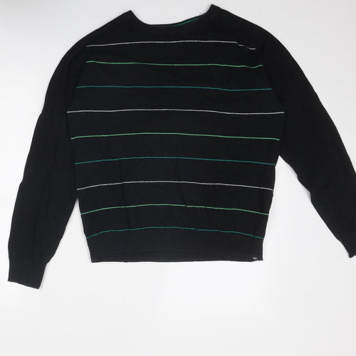 O'Neill Mens Black Round Neck Striped Cotton Pullover Jumper Size M Long Sleeve
