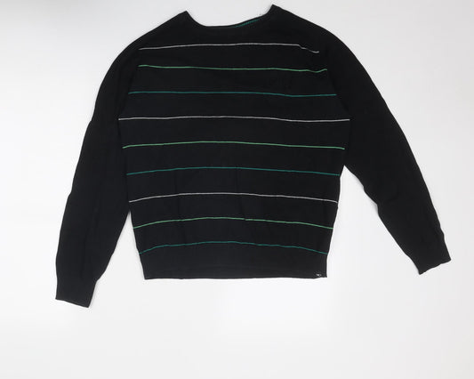 O'Neill Mens Black Round Neck Striped Cotton Pullover Jumper Size M Long Sleeve