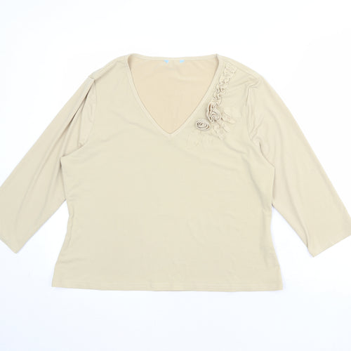 Berkertex Womens Beige Polyester Basic T-Shirt Size 16 V-Neck
