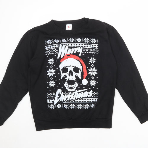 Stars & Stripes Mens Black Cotton Pullover Sweatshirt Size M - Merry Christmas Skull