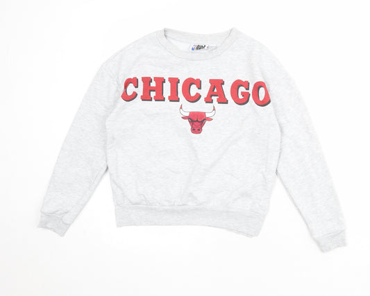 NBA Girls Grey Cotton Pullover Sweatshirt Size 10-11 Years Pullover - Chicago Bulls