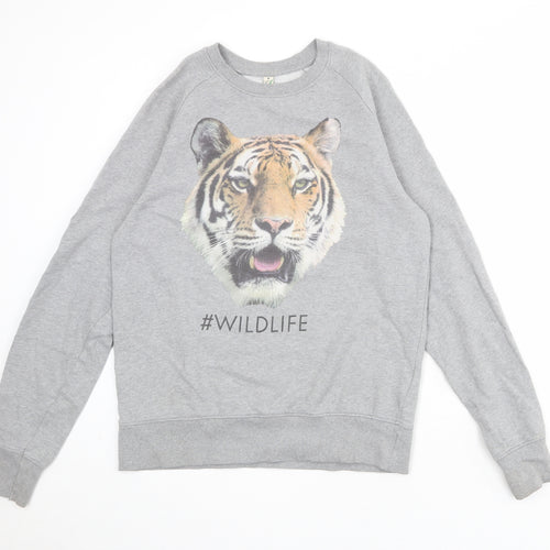Earth Positive Womens Grey 100% Cotton Pullover Sweatshirt Size M Pullover - #WILDLIFE Tiger