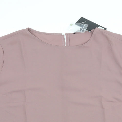 Basic Model Womens Purple Polyester Basic Blouse Size L Round Neck
