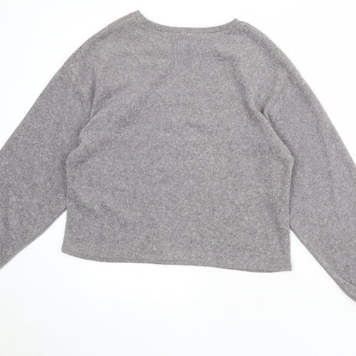 New Look Womens Grey Polyester Pullover Sweatshirt Size S Pullover - Flower Detail