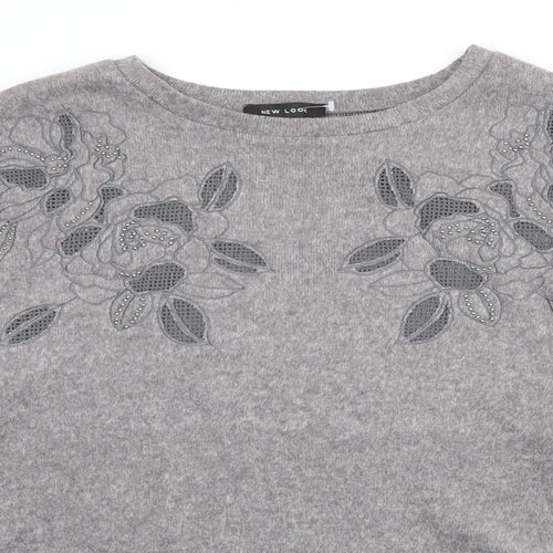 New Look Womens Grey Polyester Pullover Sweatshirt Size S Pullover - Flower Detail