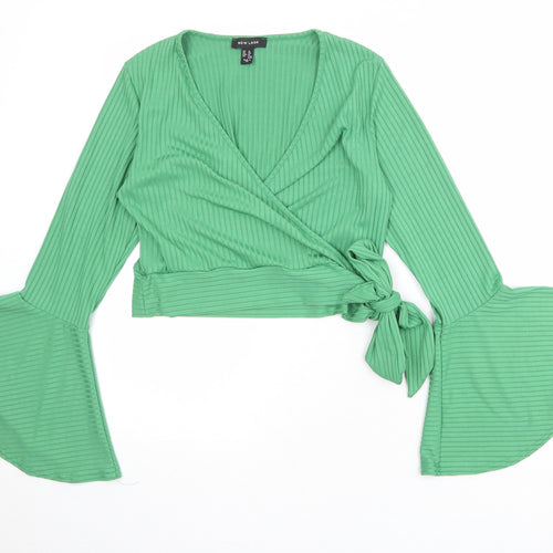 New Look Womens Green Polyester Wrap Blouse Size 16 V-Neck - Bell Sleeve