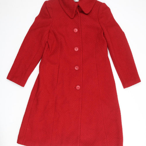 M&Co Womens Red Overcoat Coat Size 14 Button