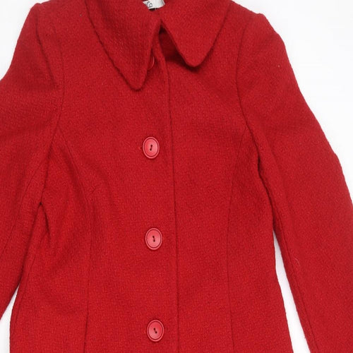 M&Co Womens Red Overcoat Coat Size 14 Button