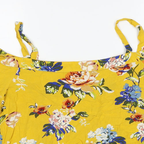 Dorothy Perkins Womens Yellow Floral Viscose Basic Blouse Size 16 Boat Neck - Cold Shoulder