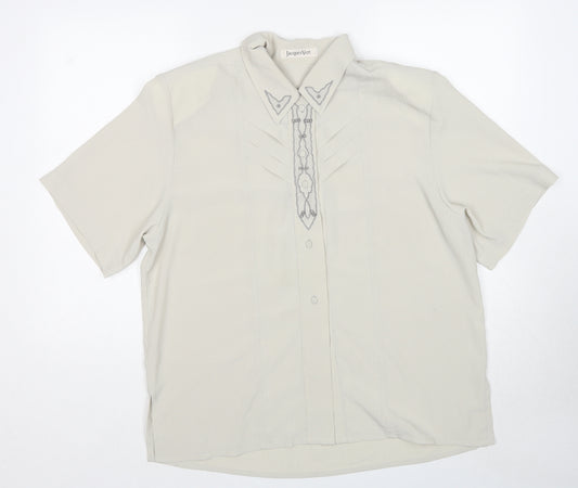 Jacques Vert Womens Beige Polyester Basic Button-Up Size 16 Collared