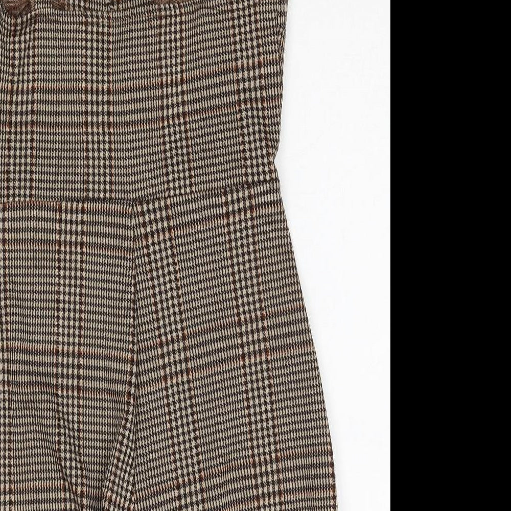 Pull&Bear Womens Brown Plaid Polyester Playsuit One-Piece Size S Zip - Wrap Front Detail