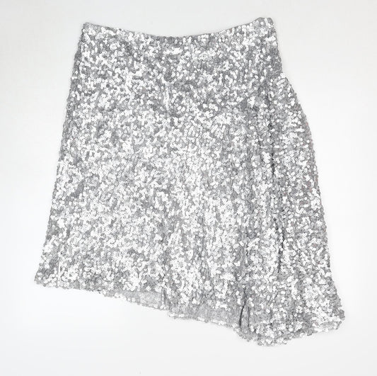 Debenhams Womens Silver Polyester Swing Skirt Size 16 Zip