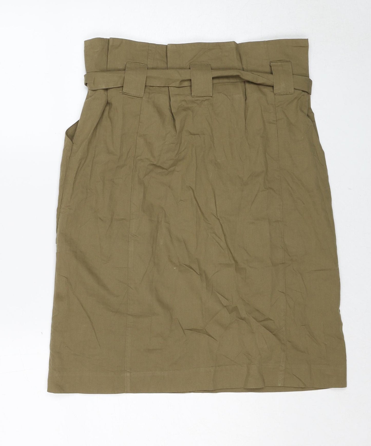 H&M Womens Green Cotton Cargo Skirt Size 12 Zip - Belt Included