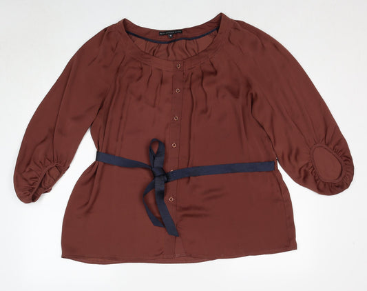 Debenhams Womens Brown Polyester Basic Blouse Size 16 Round Neck