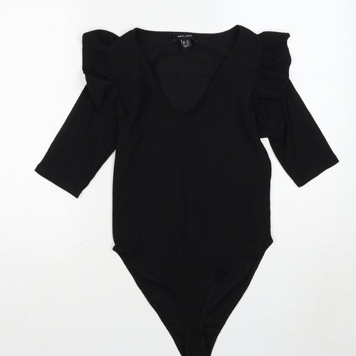 New Look Womens Black Polyester Bodysuit One-Piece Size 12 Snap - Ribbed