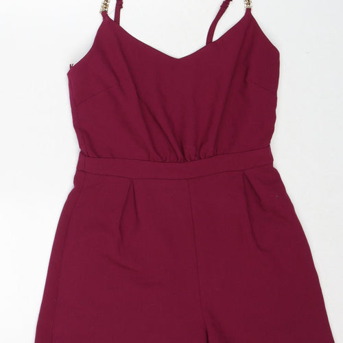 New Look Womens Purple Polyester Playsuit One-Piece Size 8 Zip - Embellished Straps