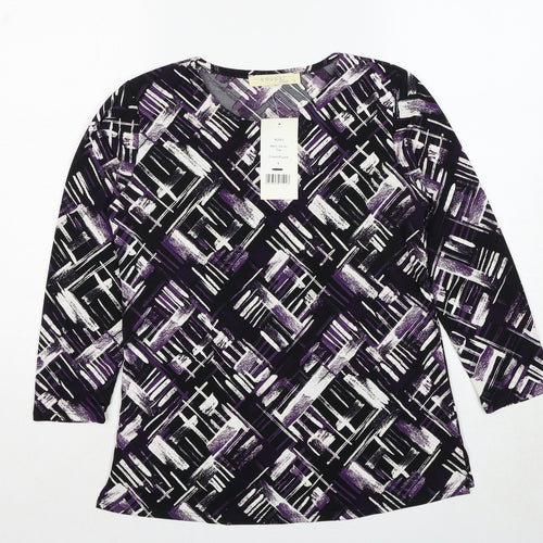 Nougat Womens Purple Geometric Polyester Basic Blouse Size S Round Neck