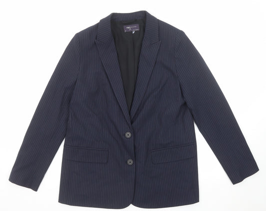 Marks and Spencer Womens Blue Striped Polyester Jacket Suit Jacket Size 12