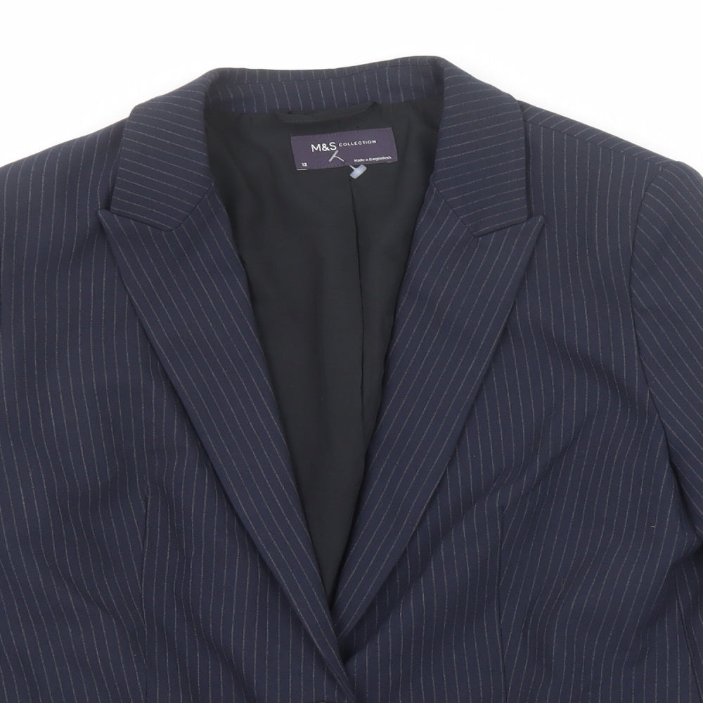 Marks and Spencer Womens Blue Striped Polyester Jacket Suit Jacket Size 12