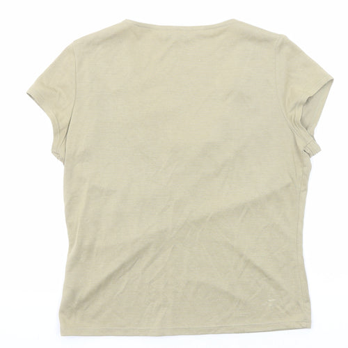 BHS Womens Beige Viscose Basic T-Shirt Size 14 V-Neck