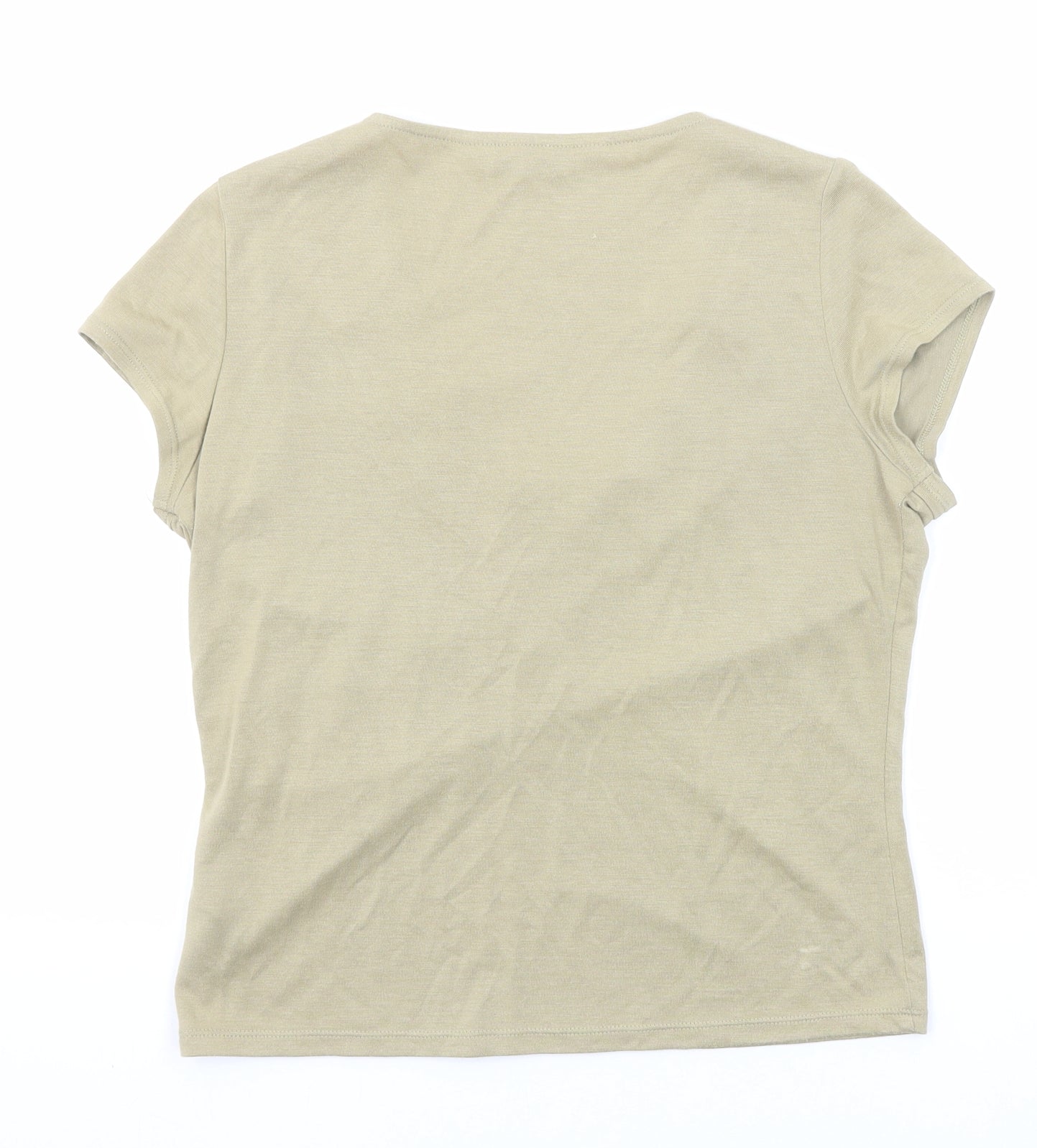 BHS Womens Beige Viscose Basic T-Shirt Size 14 V-Neck