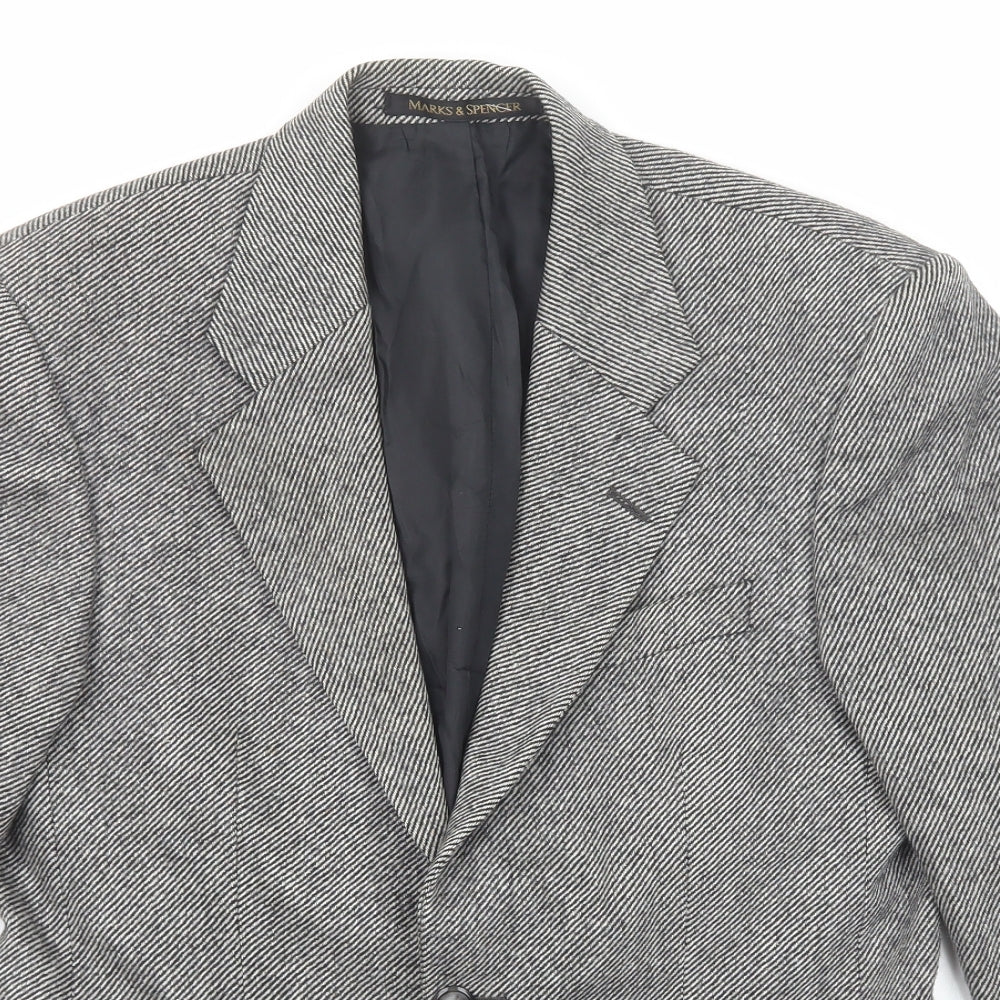 Marks and Spencer Mens Grey Striped Wool Jacket Blazer Size 36 Regular