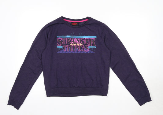 STRANGER THINGS Girls Purple Cotton Pullover Sweatshirt Size 13-14 Years Pullover
