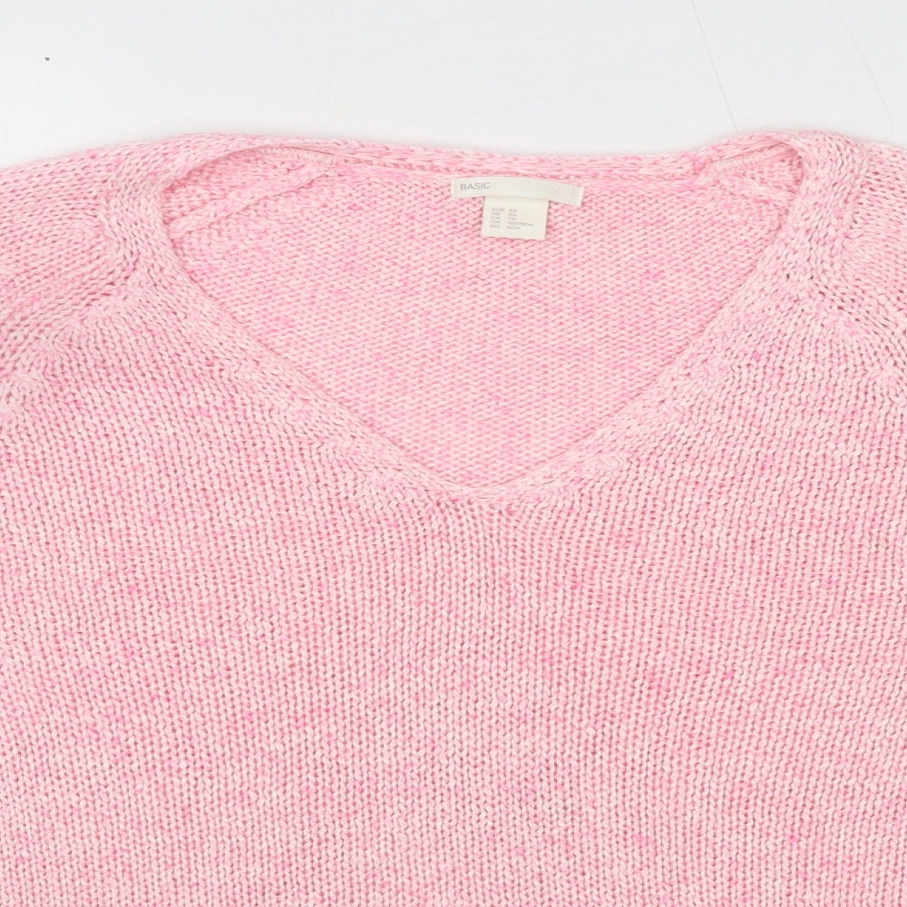 H&M Womens Pink V-Neck Acrylic Pullover Jumper Size XS