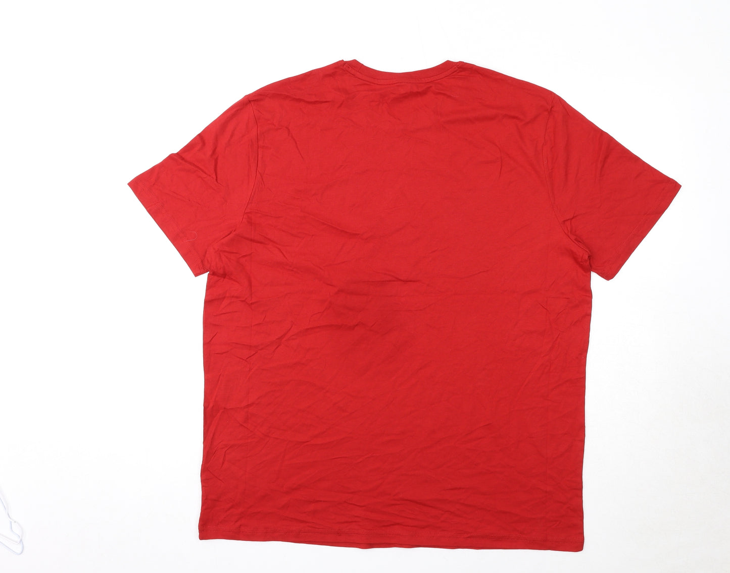 Marks and Spencer Mens Red Cotton T-Shirt Size XL Crew Neck Pullover - Merry Christmas Brew-Dolph Reindeer