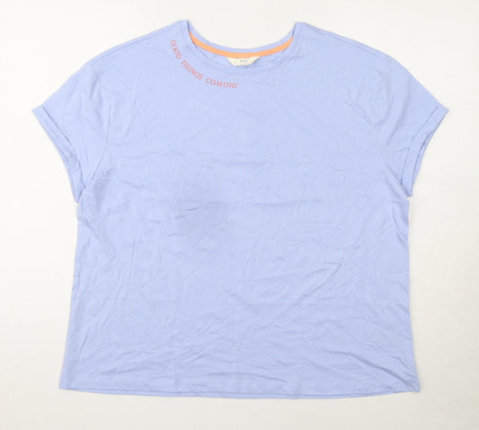 Marks and Spencer Womens Blue Cotton Basic T-Shirt Size L Round Neck - Good Things Coming