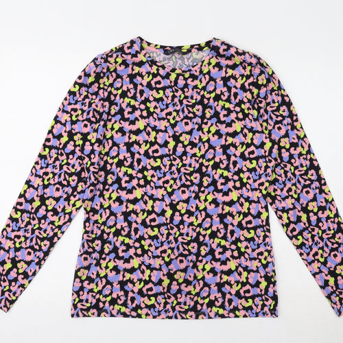 Marks and Spencer Womens Multicoloured Geometric Cotton Basic T-Shirt Size 12 Round Neck