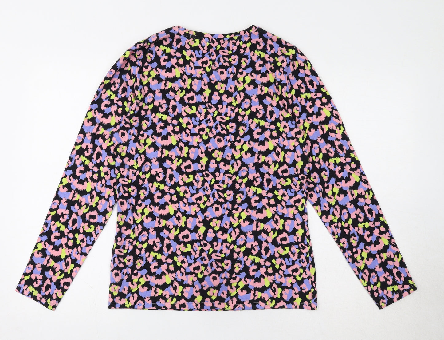Marks and Spencer Womens Multicoloured Geometric Cotton Basic T-Shirt Size 12 Round Neck