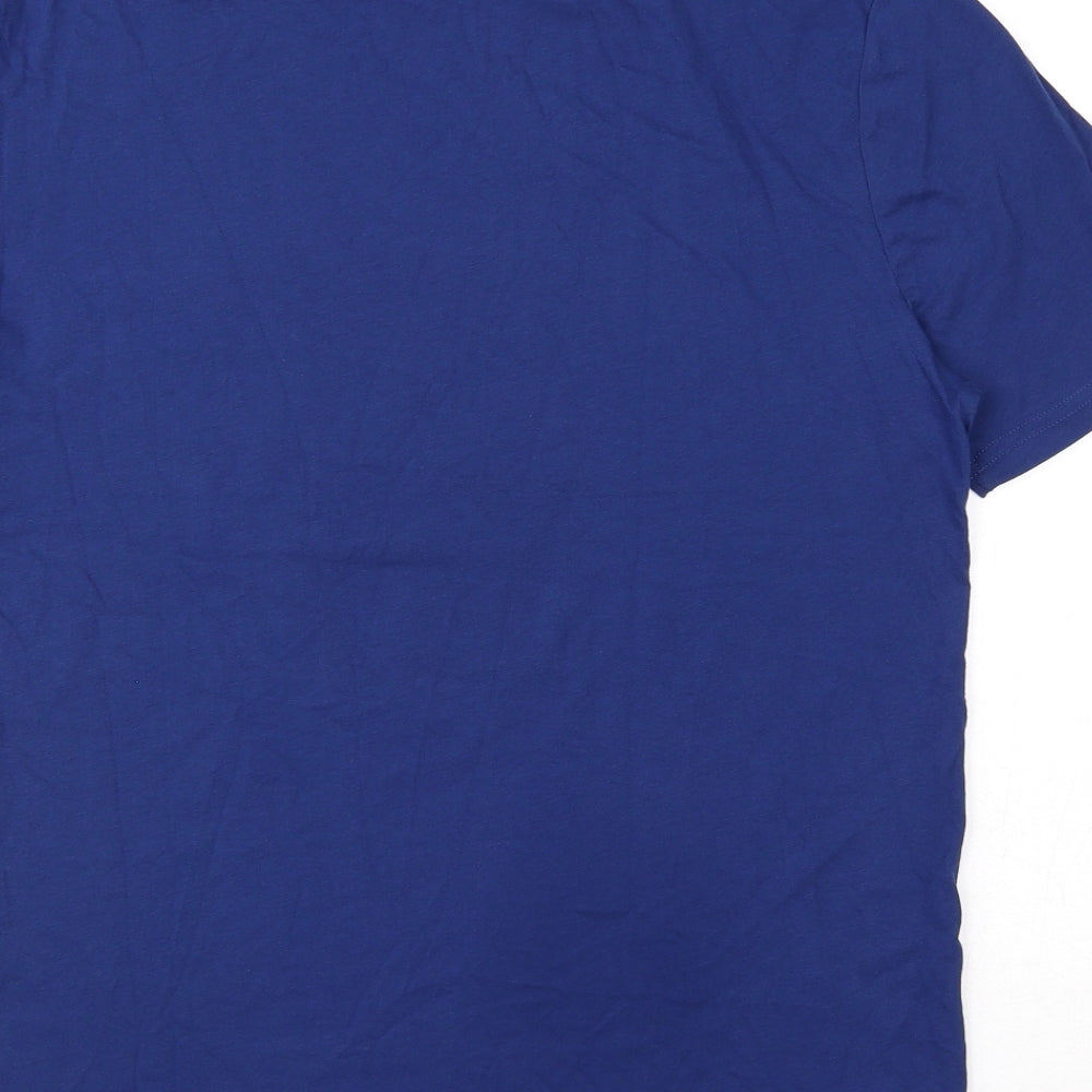 Marks and Spencer Mens Blue Cotton T-Shirt Size S Round Neck - Father Christmas HoHoHo