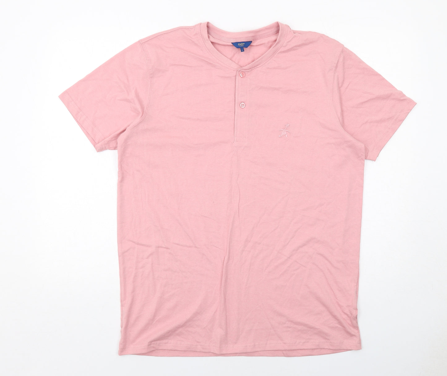 Cotton Traders Mens Pink Cotton T-Shirt Size L V-Neck
