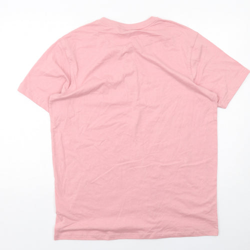 Cotton Traders Mens Pink Cotton T-Shirt Size L V-Neck