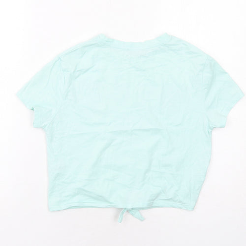 M&Co Girls Green Cotton Basic T-Shirt Size 12 Years Round Neck Pullover - West Coast